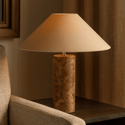 Translation missing: de.Natural Marble Table Lamp with Linen Shade | Skonne, Lamps, Steiva Nordic Style