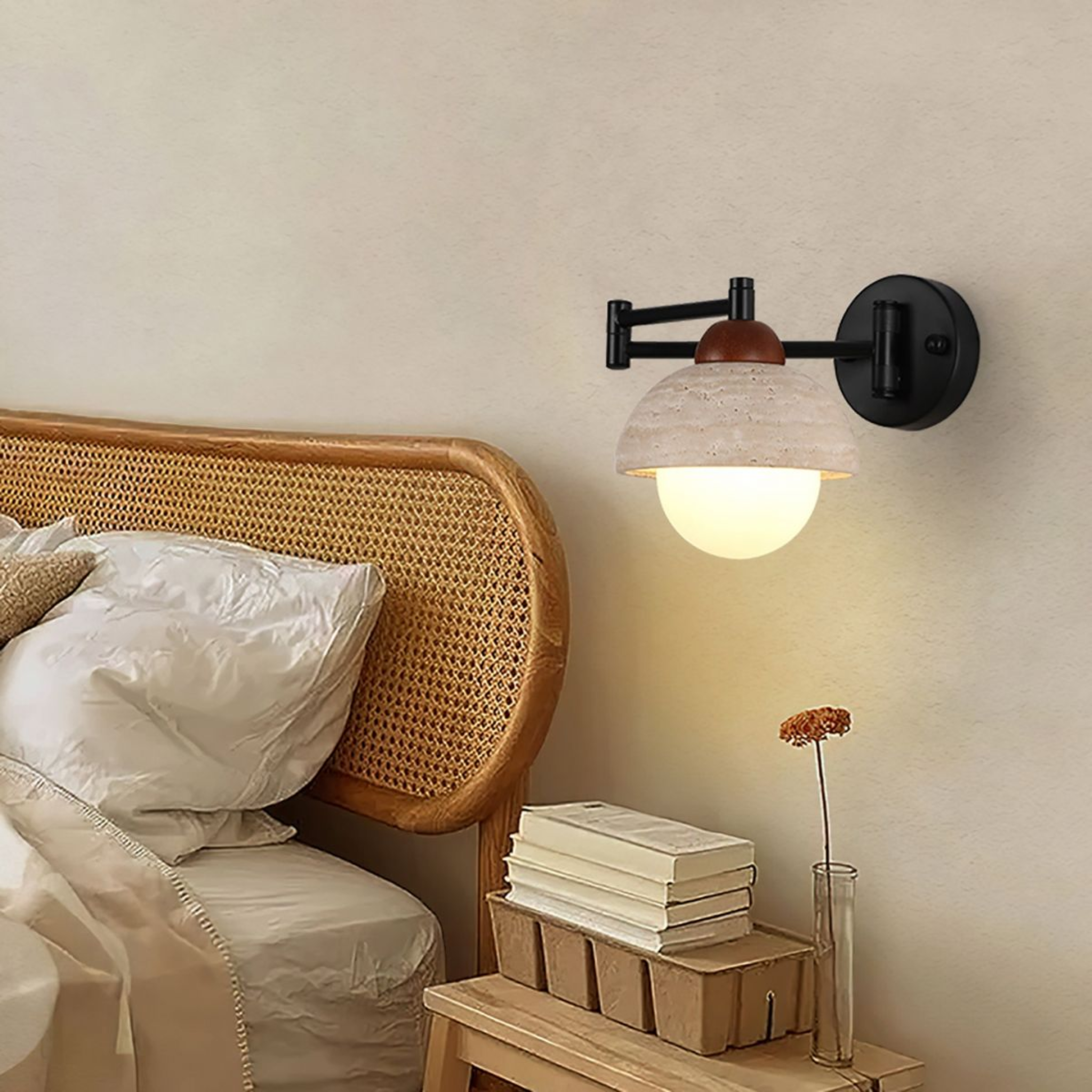 Travertine Adjustable Wall Sconce with Warm LED, Light Fixtures, Steiva Natural
