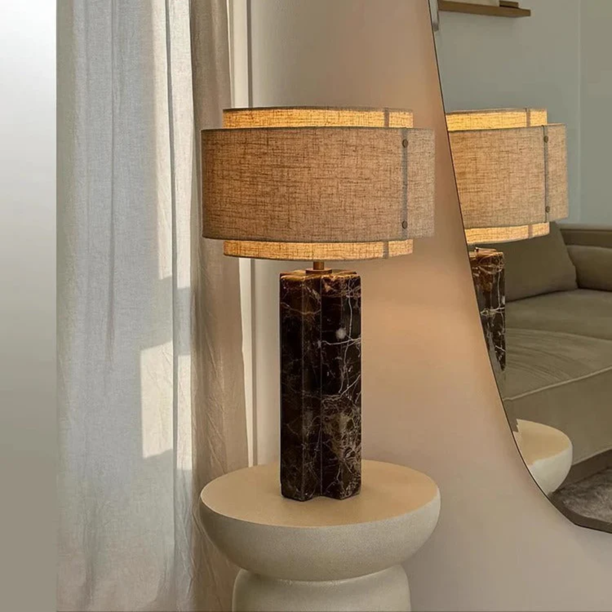 Natural Marble Table Lamp Warm White Nordic Light, Lamps, Stenvei Fabric Shade
