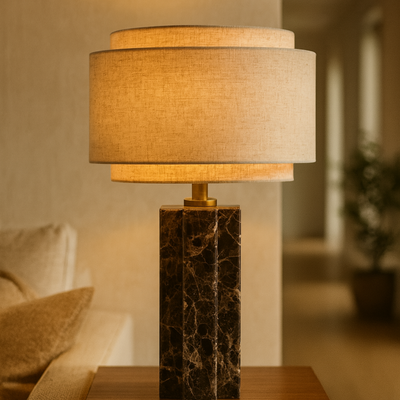 Translation missing: de.Natural Marble Table Lamp Warm White Nordic Light, Lamps, Stenvei Fabric Shade