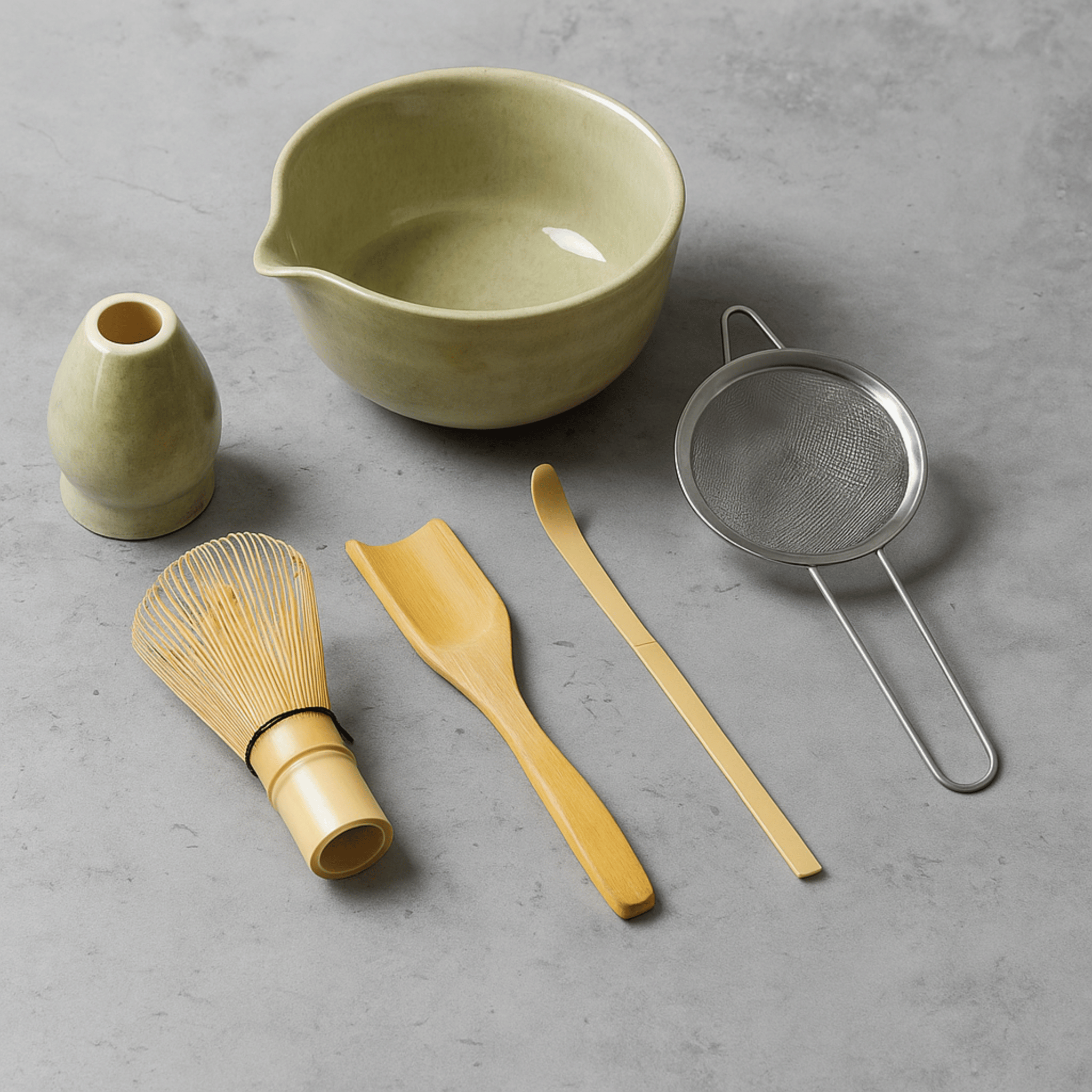 Traditional Japanese Matcha Set Bamboo Whisk Bowl, Tea Sets, Stille 6-Piece Ceramic