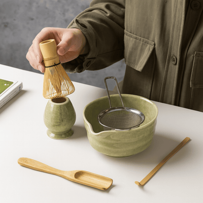 Translation missing: de.Traditional Japanese Matcha Set Bamboo Whisk Bowl, Tea Sets, Stille 6-Piece Ceramic