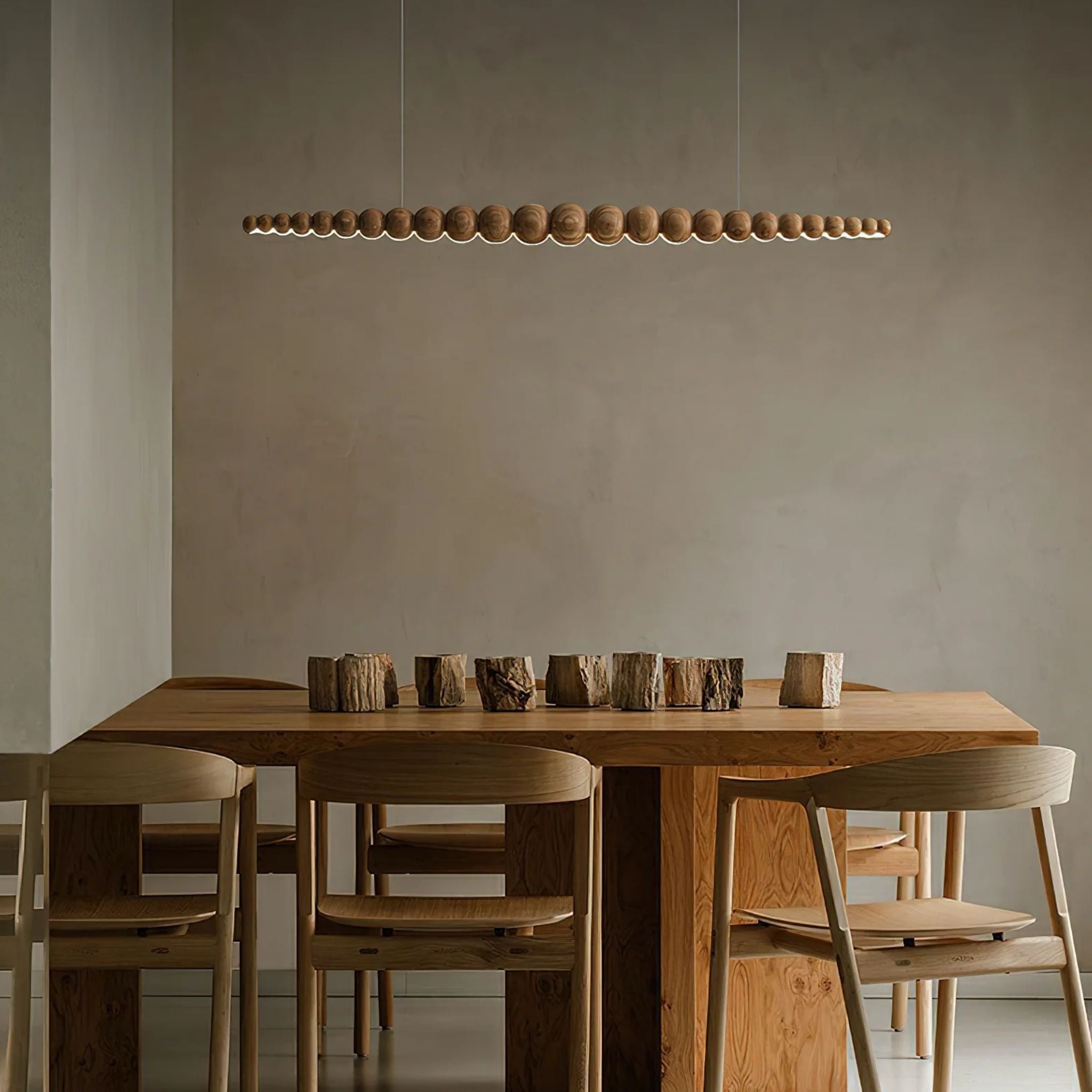 Strale Dimmable Linear Wood Bead LED Pendant Light, Small, Ceiling Fixtures