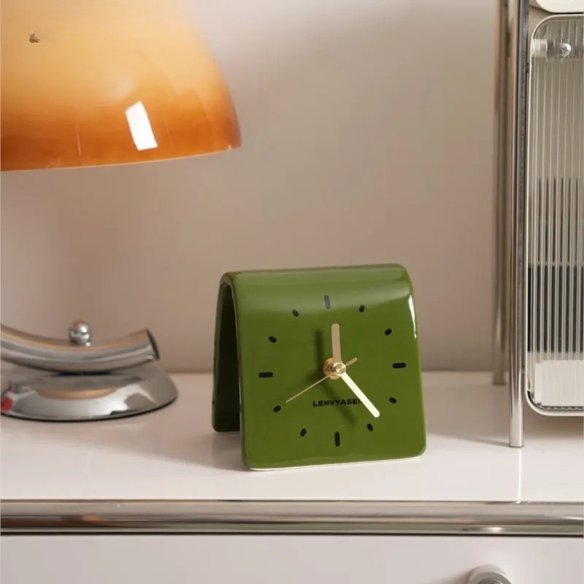 Silent Ceramic Desk Clock — Nordic Minimalist Style, Olive, Wall Clocks, Tilje for Modern Homes