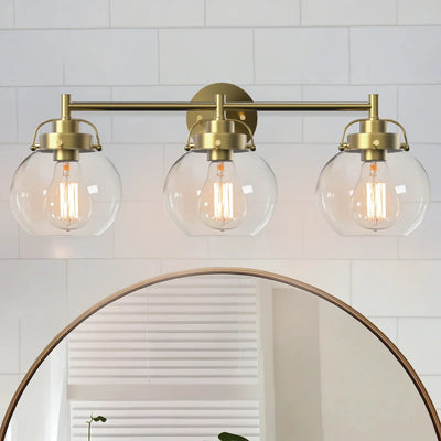 Translation missing: de.Trekule 3-Light Glass Globe Vanity Wall Light Gold, Fixtures
