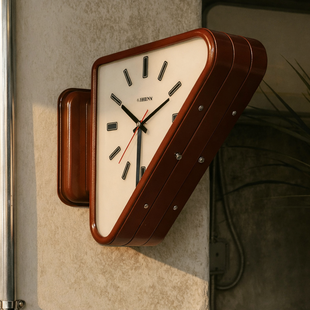 Modern Geometric Metal Wall Clock Silent Precision, Brick Brown, Clocks, Tvilling Dual-Sided