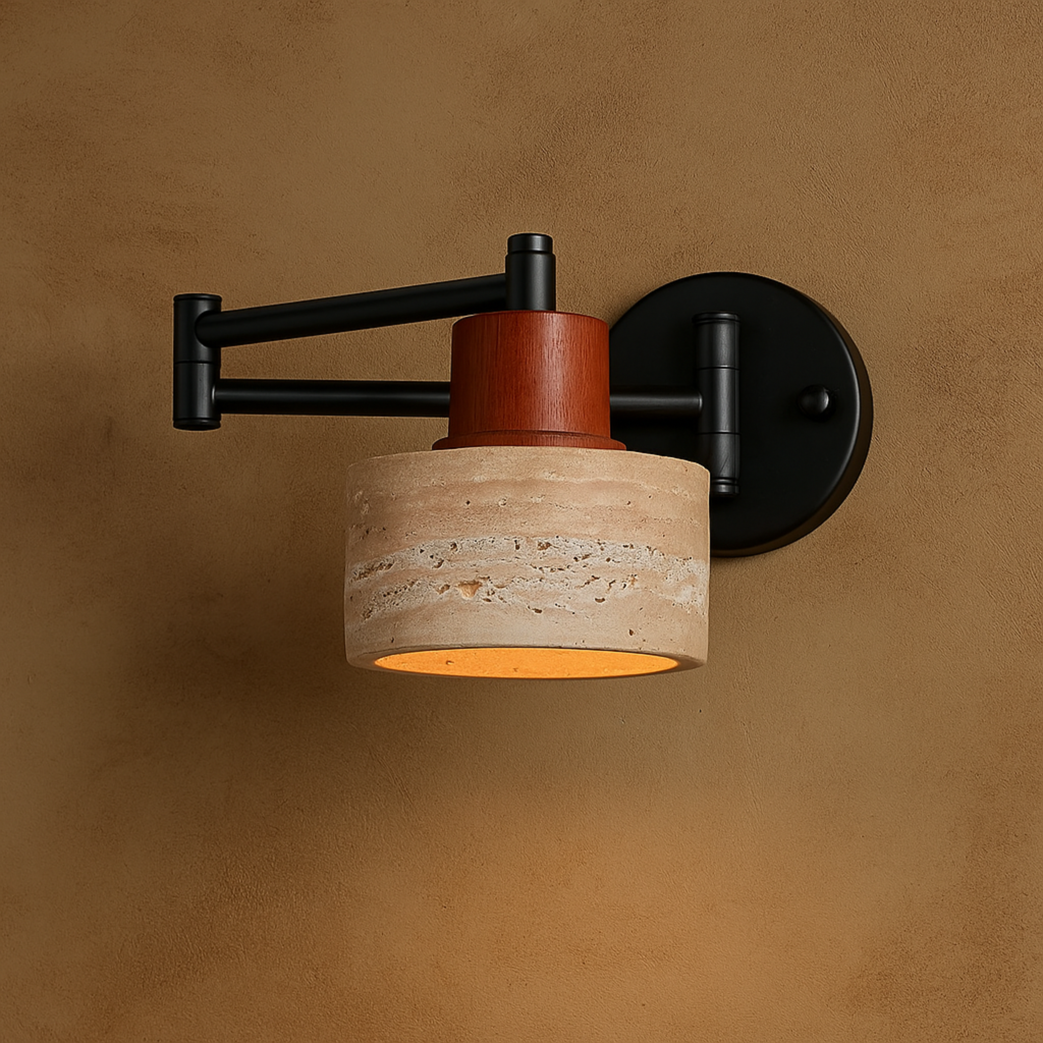 Travertine Stone Wall Sconce with Warm Ambient LED, Light Fixtures, Varsten Natural Adjustable