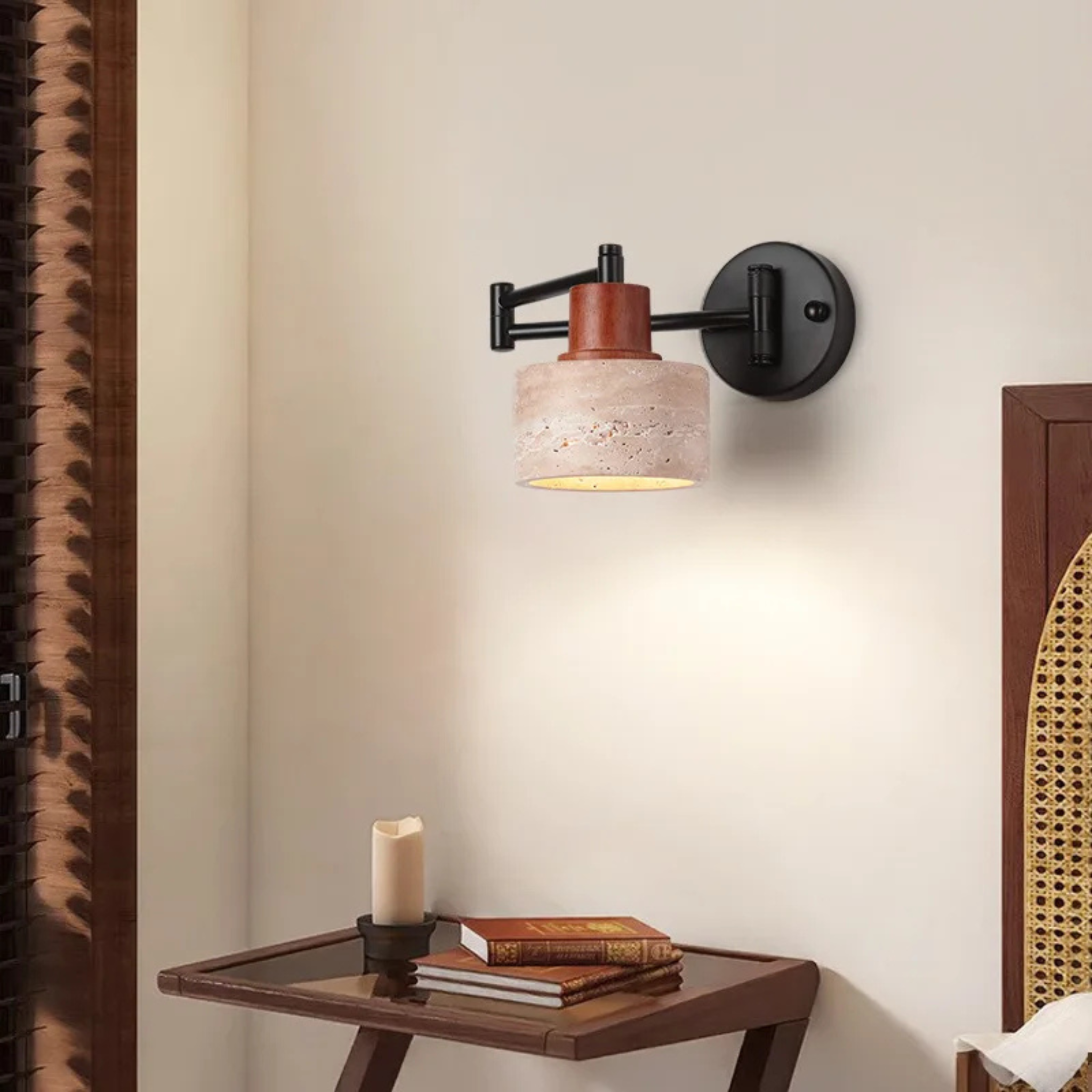 Travertine Stone Wall Sconce with Warm Ambient LED, Light Fixtures, Varsten Natural Adjustable