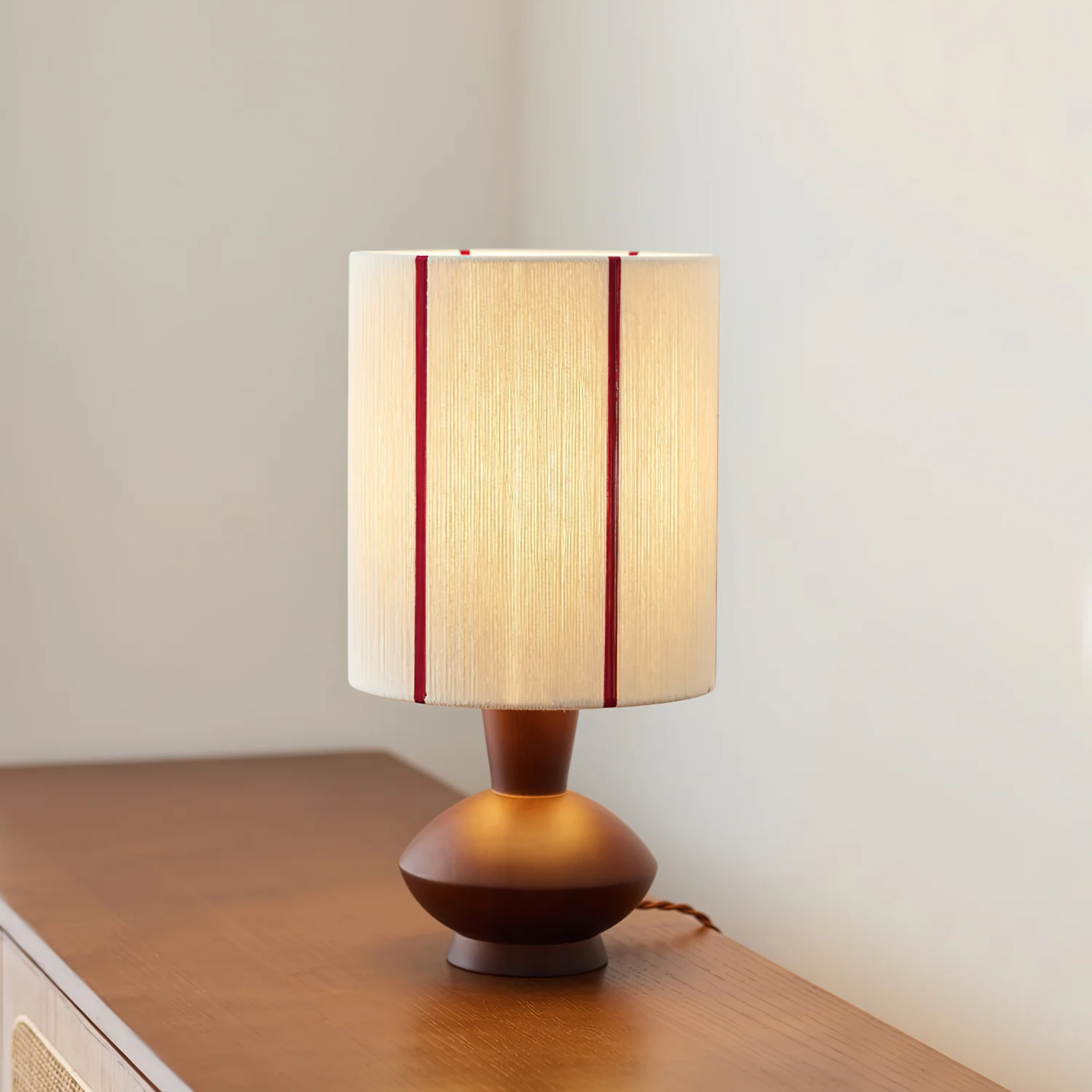 Rustic Solid Wood Table Lamp with Hemp Rope Accent, Lamps, Vedra Vintage