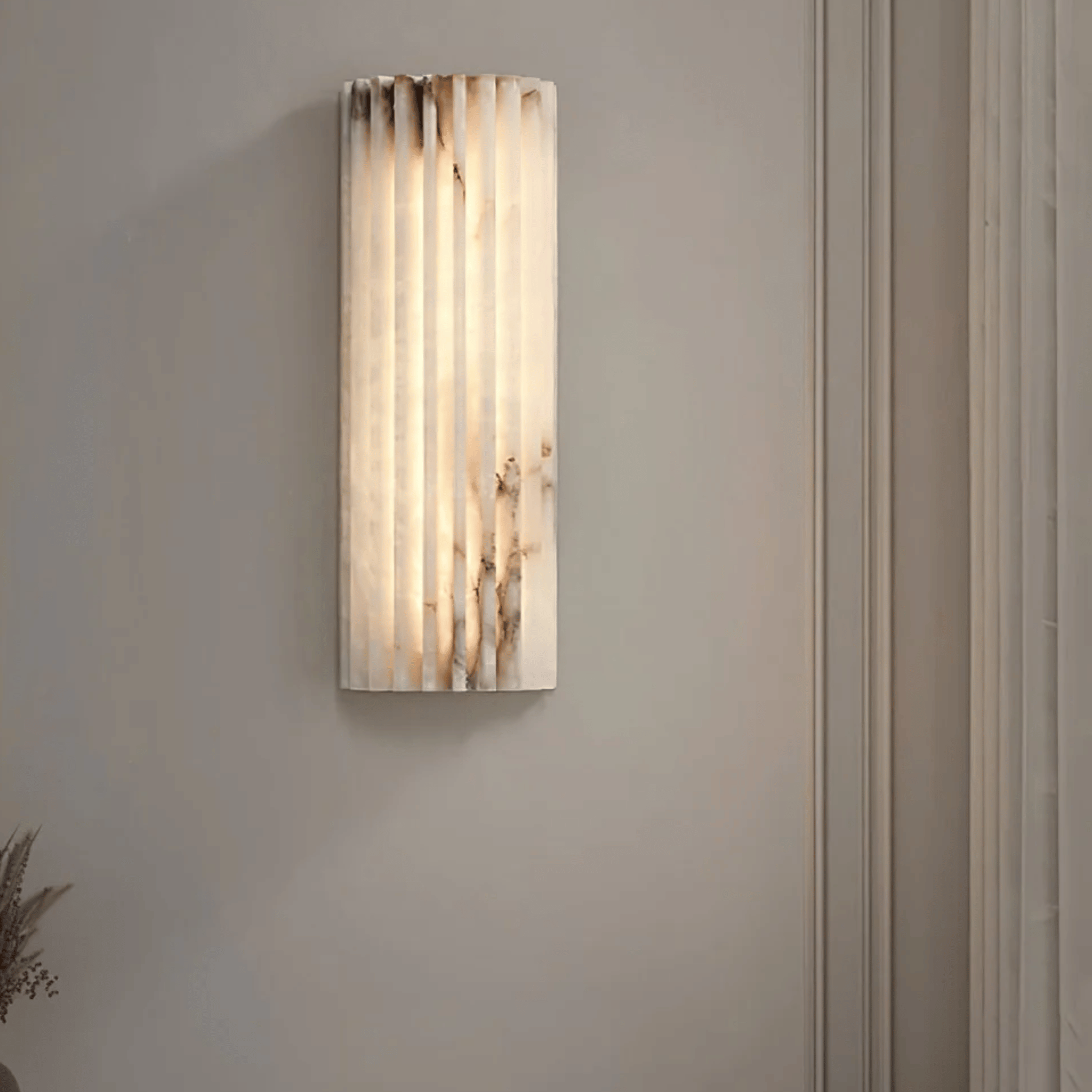 Vetra Spanish Marble Wall Lamp Ambient Lighting, Light Fixtures, Fluted Hand-Carved