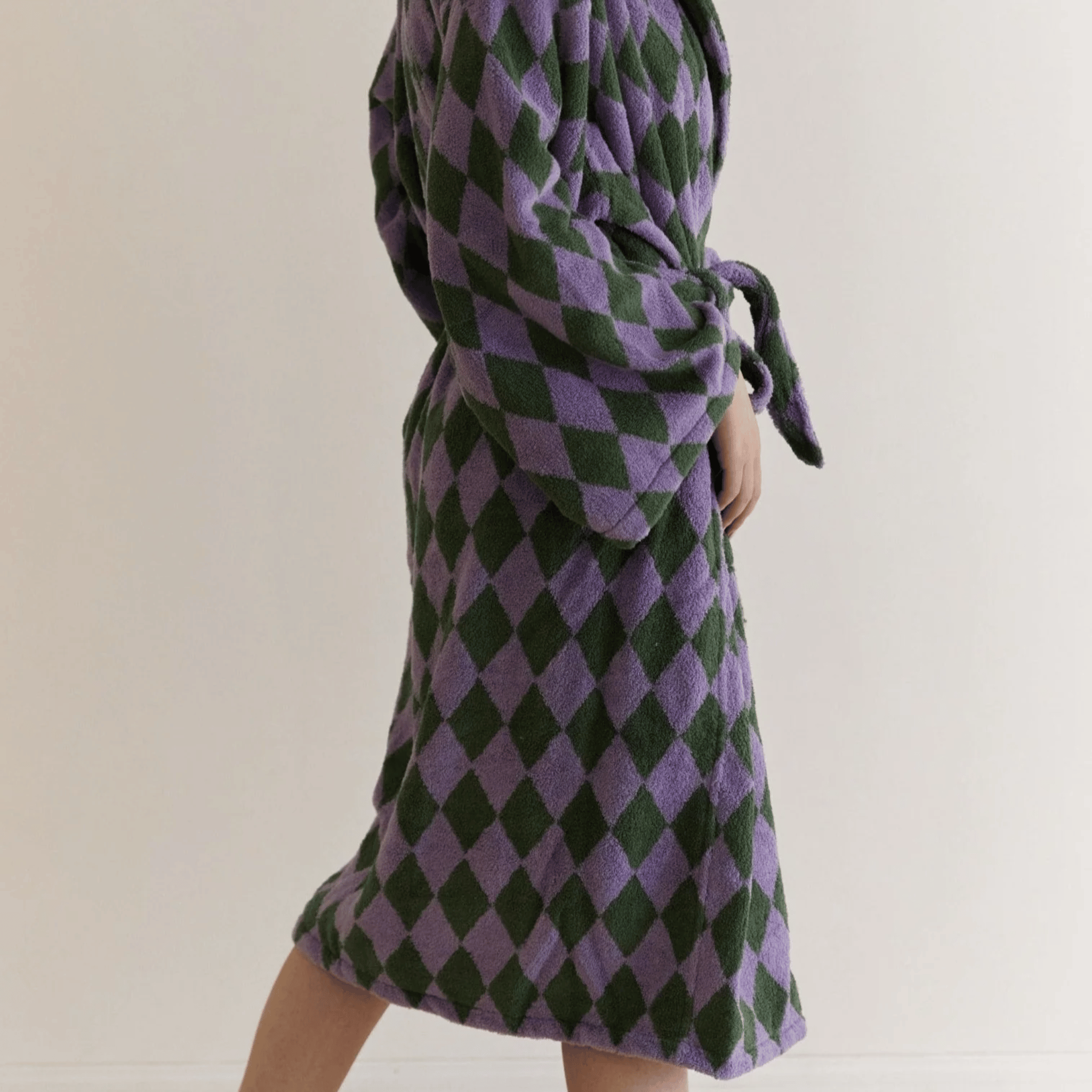 Organic Cotton Jacquard Bathrobe — Spa Hotel Feel, Purple & Green, Robes, Vevra Luxury